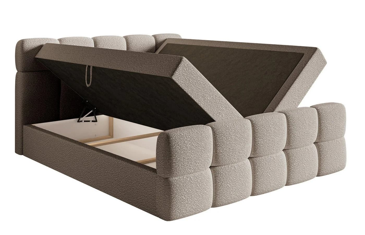 Selsey Boxbett CLOUDY mit Matratze, Topper, Bettkasten und Bouclé-Bezug in Grau - Bild 4
