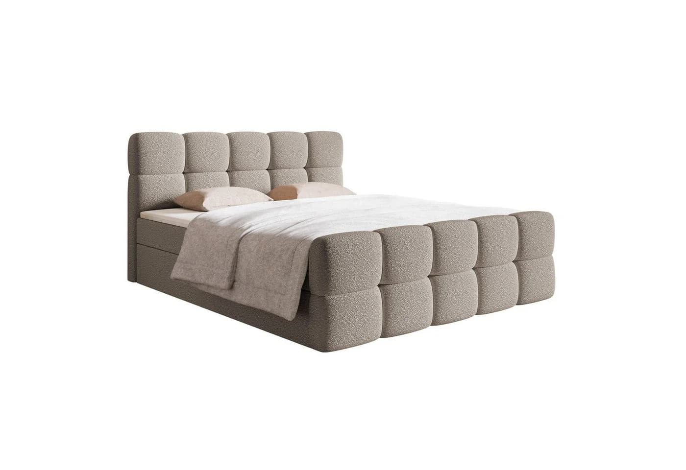 Selsey Boxbett CLOUDY mit Matratze, Topper, Bettkasten und Bouclé-Bezug Grau - Bild 2