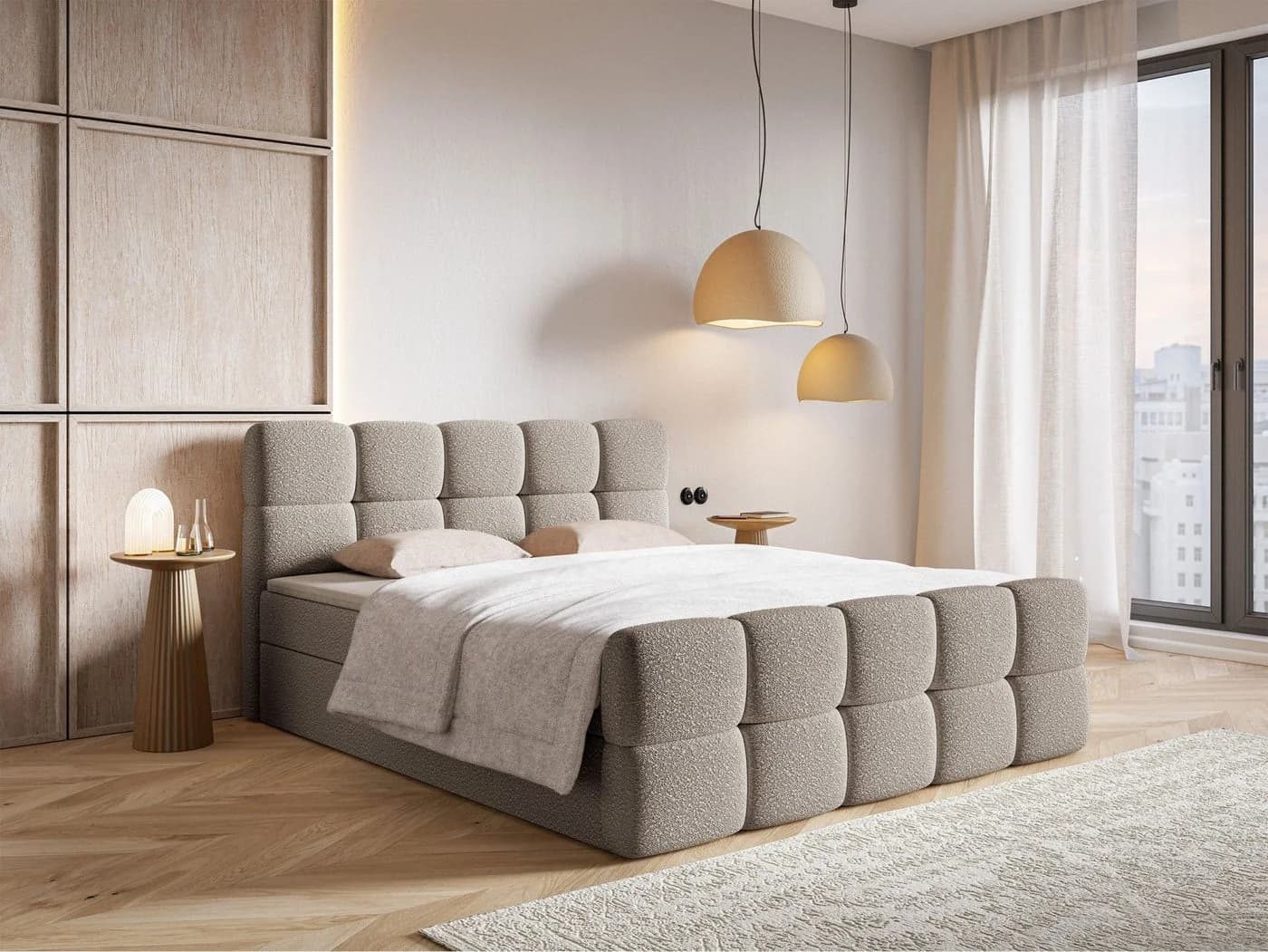 Selsey Boxbett CLOUDY mit Matratze, Topper, Bettkasten und Bouclé-Bezug Grau - Bild 3