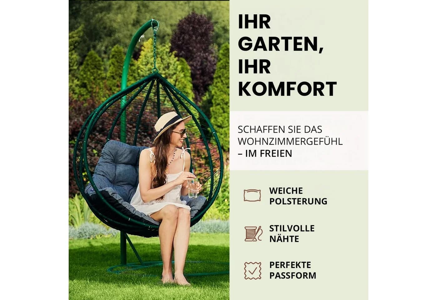 Hobbygarden Hängesessel-Kissen Schwarz 120x100 cm