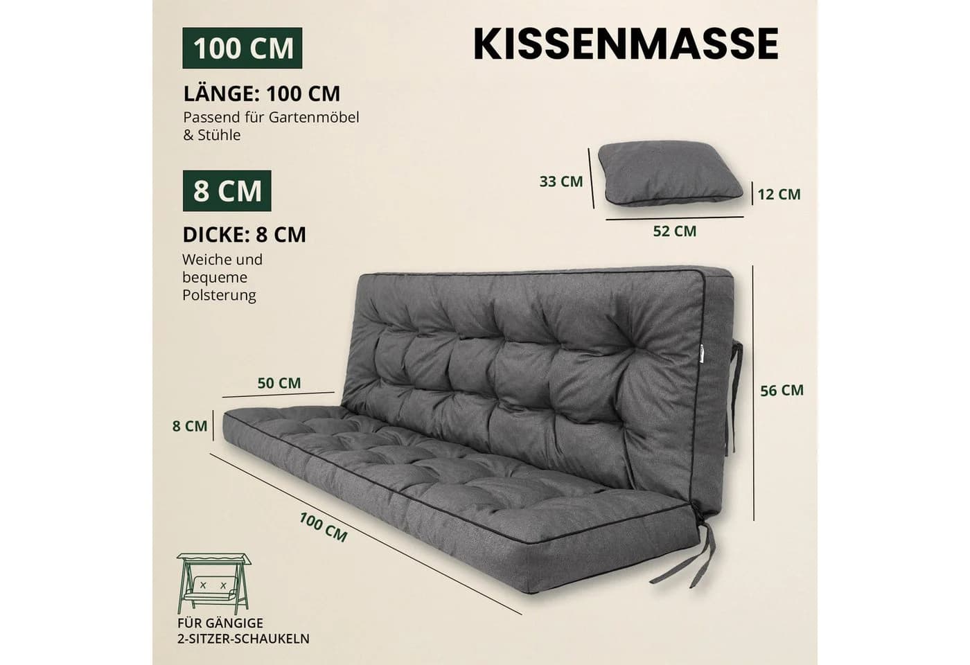 Hobbygarden Bankauflage POLA mit 2 Seitenkissen Schwarz - Bild 5