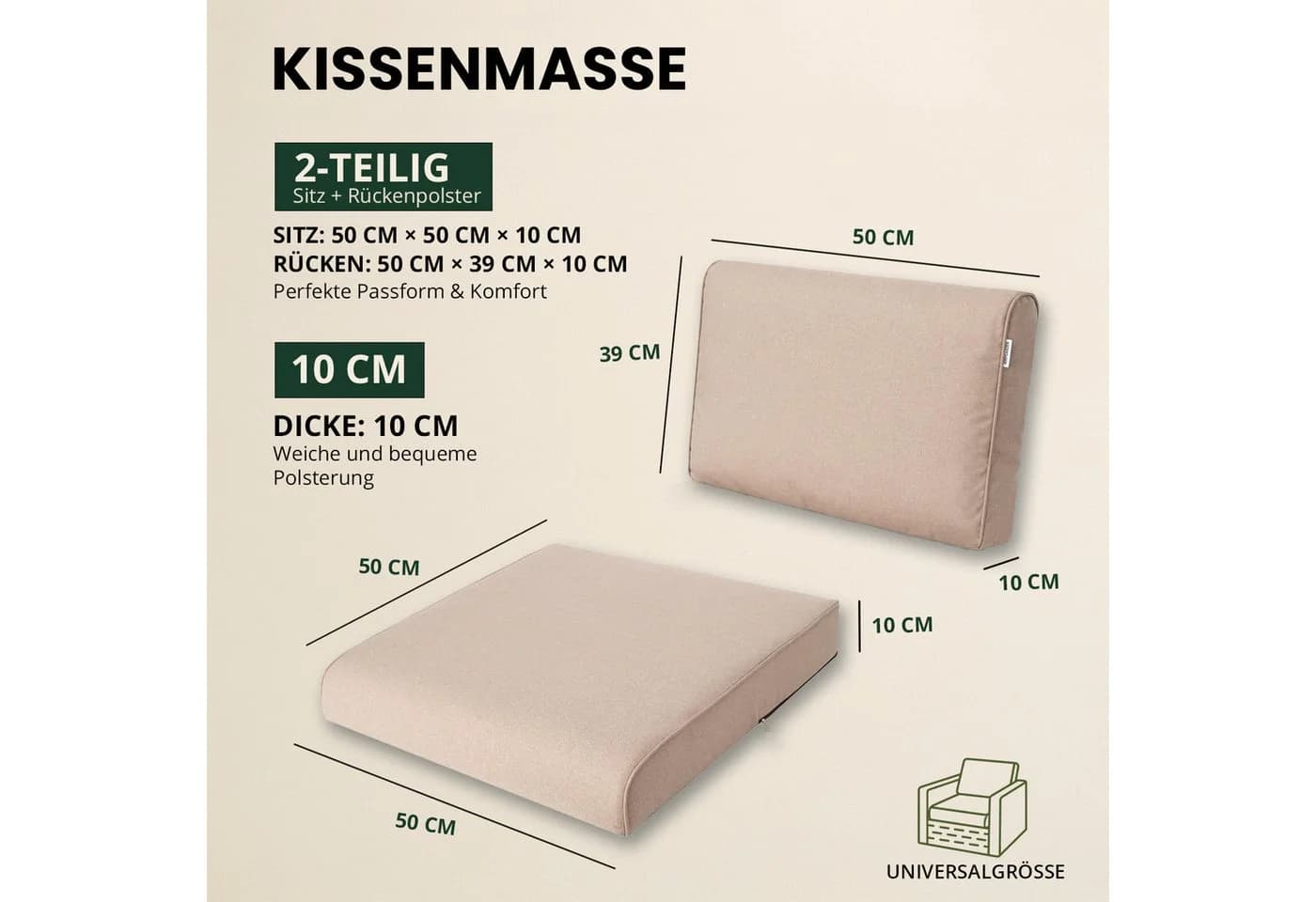 Hobbygarden Sitzkissen mit Rückenlehne Schwarz 2-teilig - Bild 3