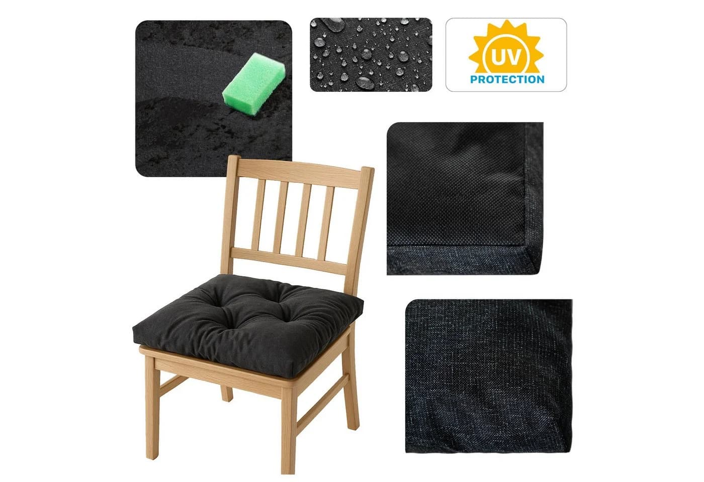 Hobbygarden Stuhlkissen Schwarz 45x45cm Wetterfest - Bild 5
