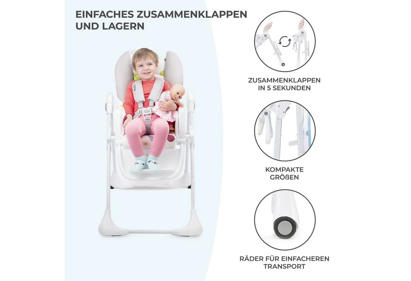 Kinderkraft Hochstuhl YUMMY Rosa 3-Punkt-Sicherheitsgurt