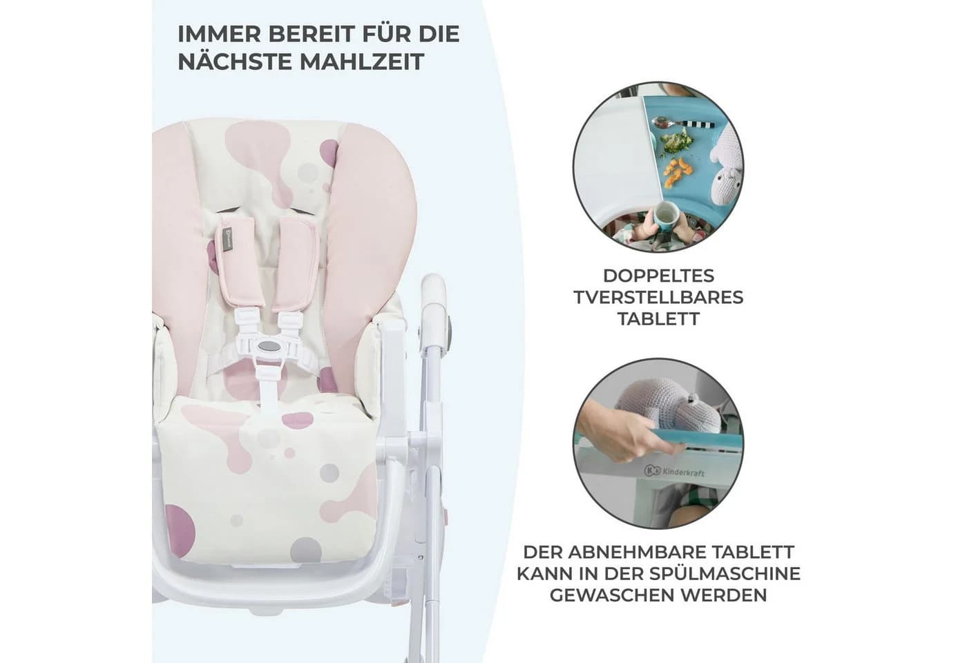 Kinderkraft Hochstuhl YUMMY Rosa 3-Punkt-Sicherheitsgurt - Bild 4