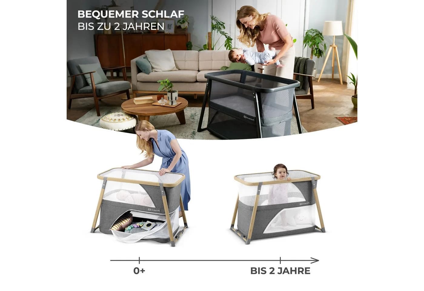 KINDERKRAFT Baby-Reisebett SOFI Grau 3-in-1 mit Matratze - Bild 3