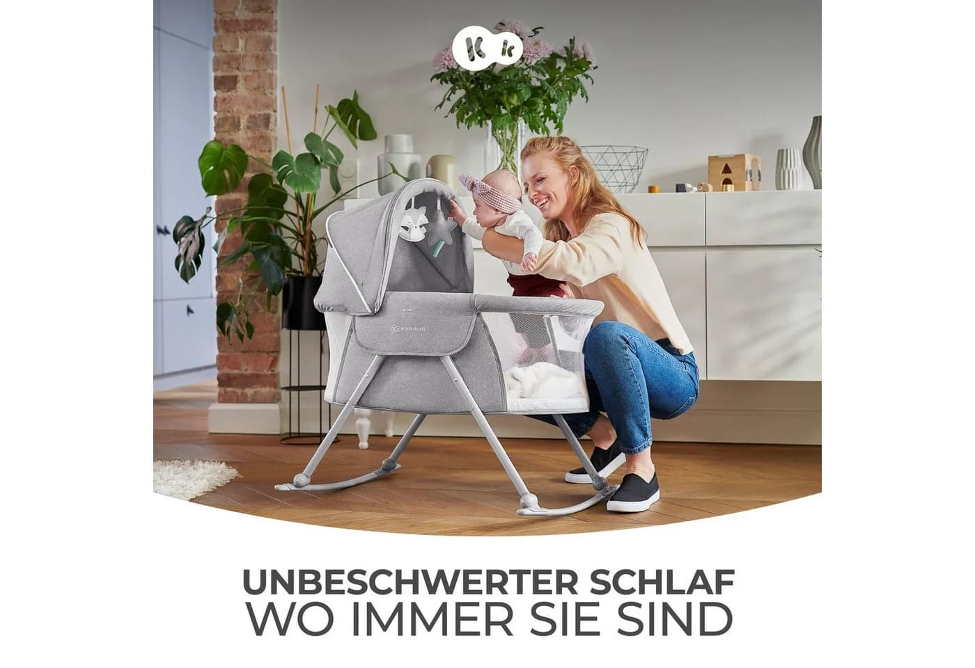 Kinderkraft LOVI Baby-Reisebett Grau 3-in-1 Wiege mit Insektenschutz - Bild 3