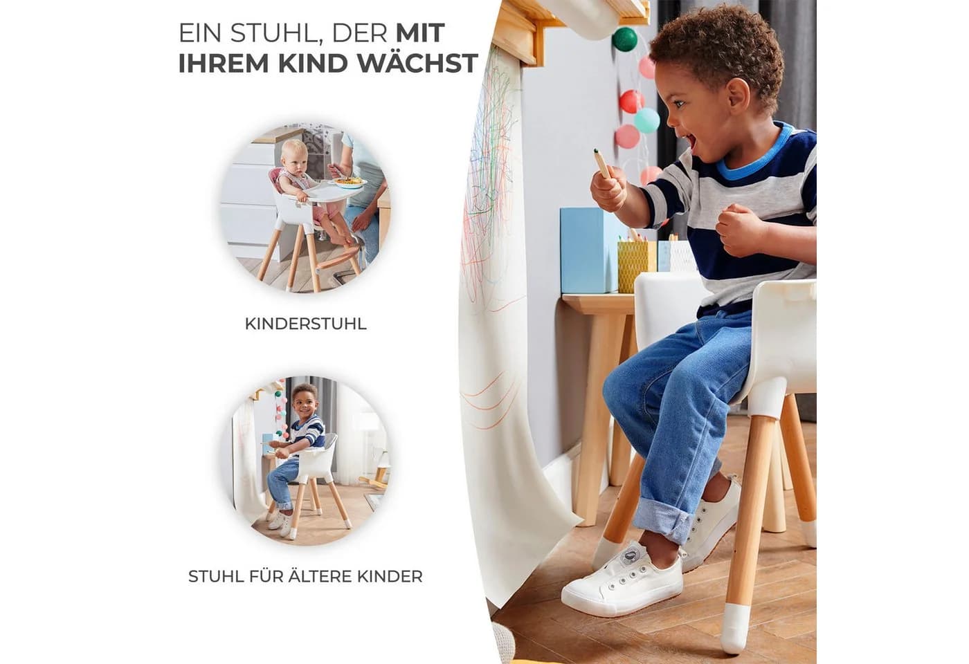 Kinderkraft Hochstuhl SIENNA Grau 2-in-1 mit Sicherheitsgurt - Bild 3
