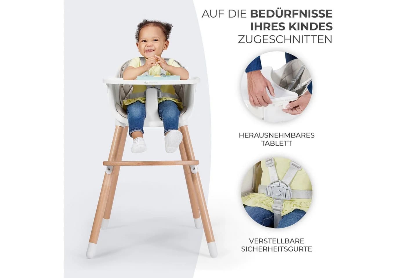 Kinderkraft Hochstuhl SIENNA Grau 2-in-1 mit Sicherheitsgurt - Bild 4