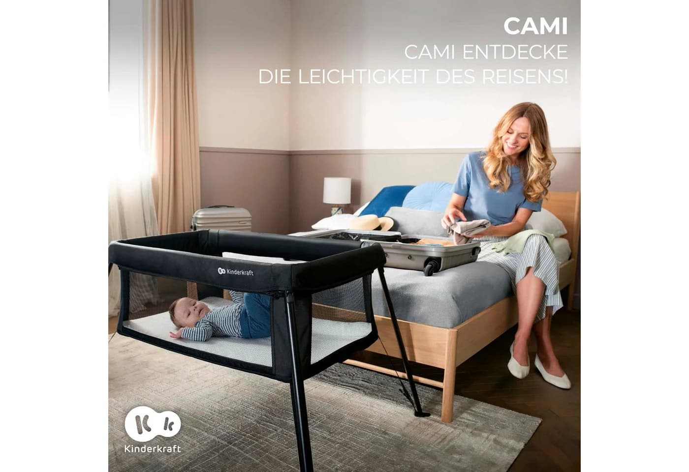 Kinderkraft Baby-Reisebett CAMI Schwarz 3-in-1 Laufgitter