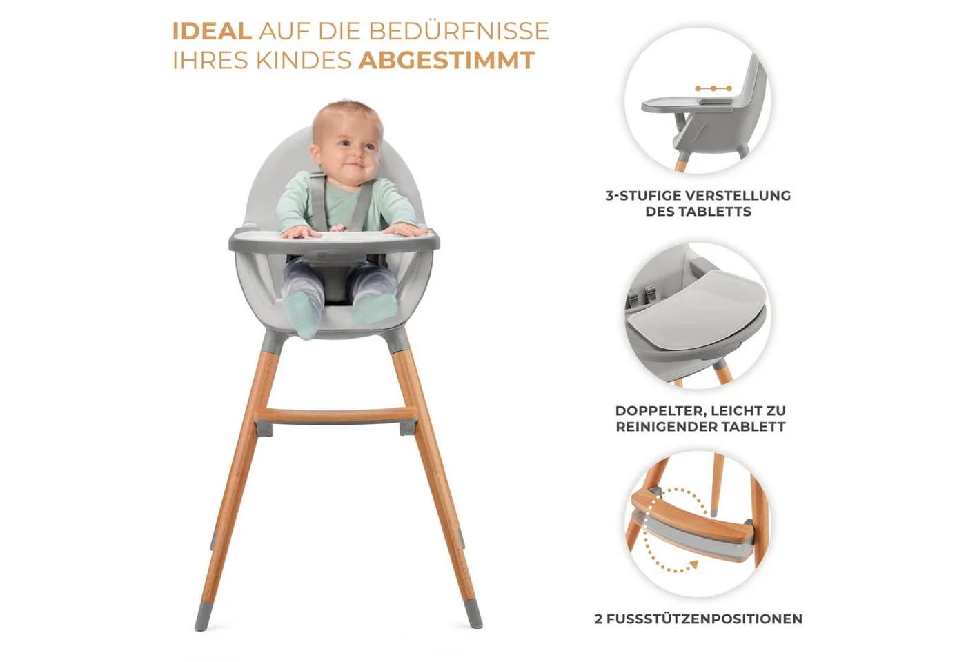 KINDERKRAFT FINI 2 Hochstuhl Grau 2-in-1 - Bild 5