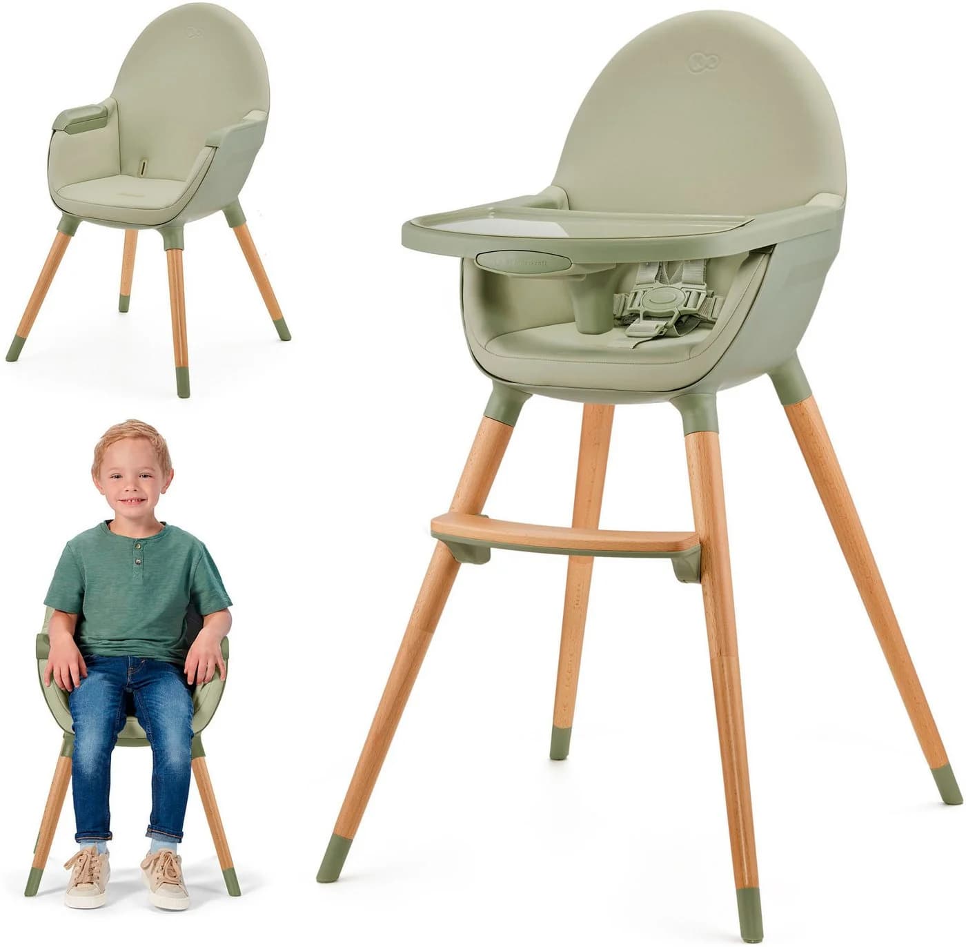 Kinderkraft Hochstuhl FINI 2 Grün Leder Buchenholz