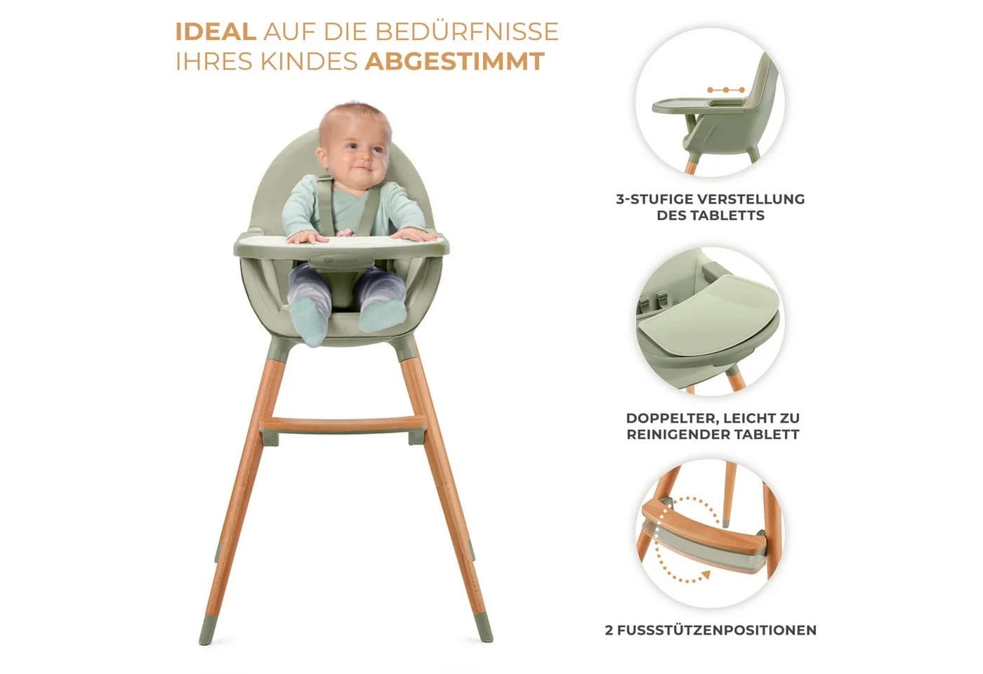 Kinderkraft Hochstuhl FINI 2 Grün Leder Buchenholz - Bild 5