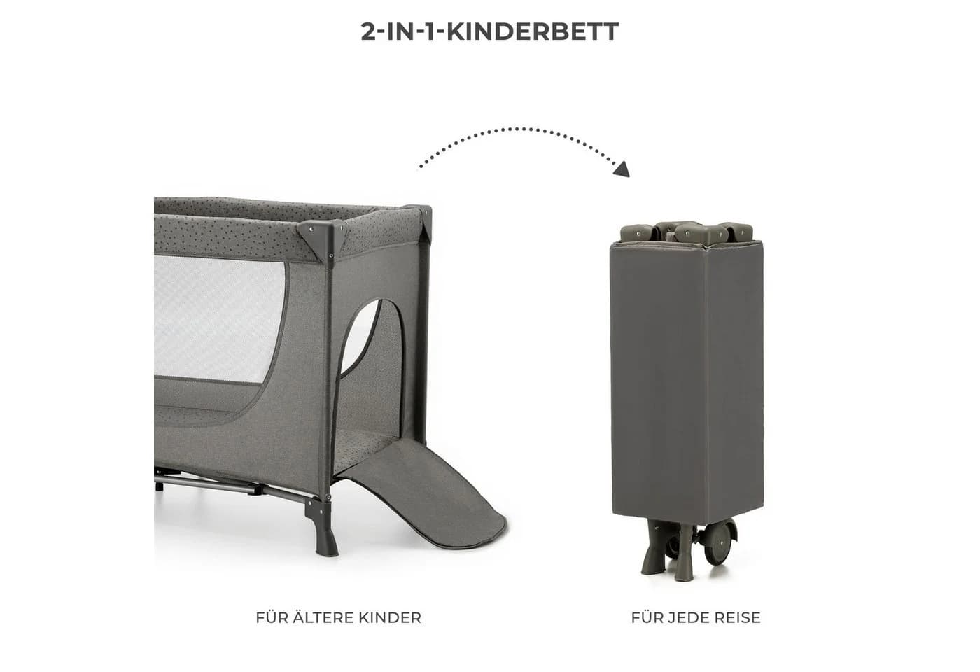 Kinderkraft Baby-Reisebett JOY 2 Grau 2-in-1 Klappbar