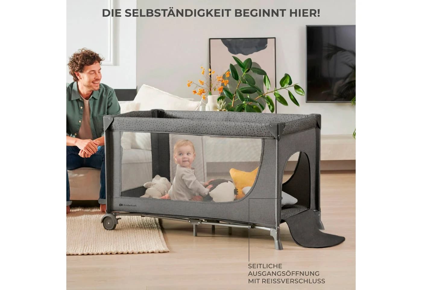 Kinderkraft Baby-Reisebett JOY 2 Beige 2-in-1 Klappbett - Bild 5