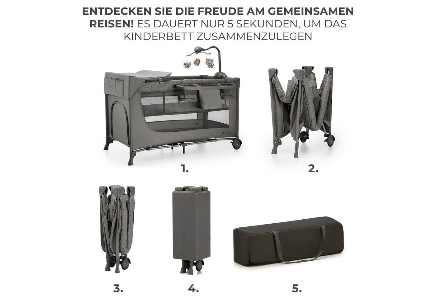 KINDERKRAFT JOY 2 Baby-Reisebett Grau mit Zubehör - Bild 3