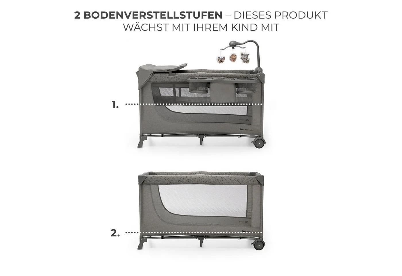 KINDERKRAFT JOY 2 Baby-Reisebett Grau mit Zubehör - Bild 4