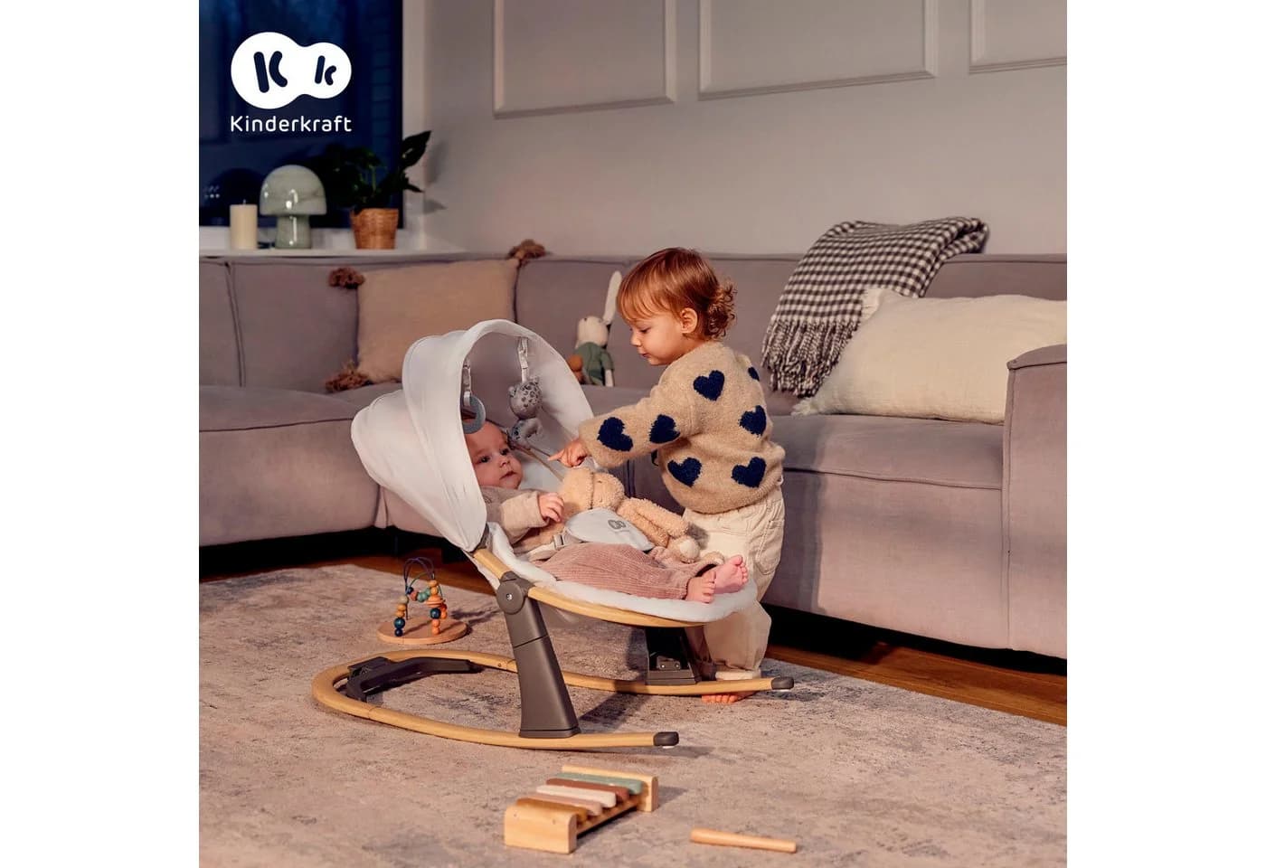 Kinderkraft Babywippe Elsu Grau 2-in-1 Wippe und Liege - Bild 5