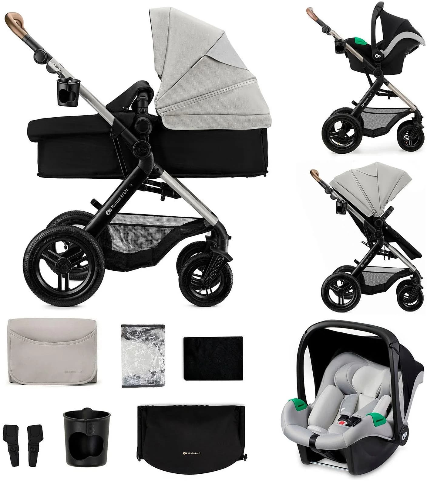 KINDERKRAFT MOOV 2 XL 3-in-1 Kombi-Kinderwagen Grau/Schwarz