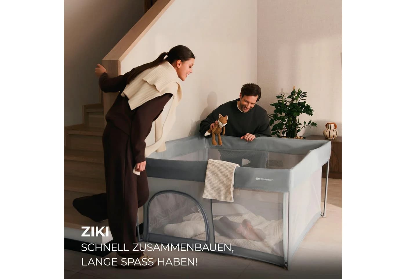 Kinderkraft Laufstall ZIKI mit Tragetasche Grau