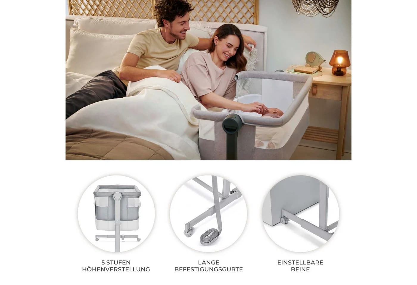 Kinderkraft Beistellbett Neste Up 2 Grau 2-in-1 Babybett - Bild 3