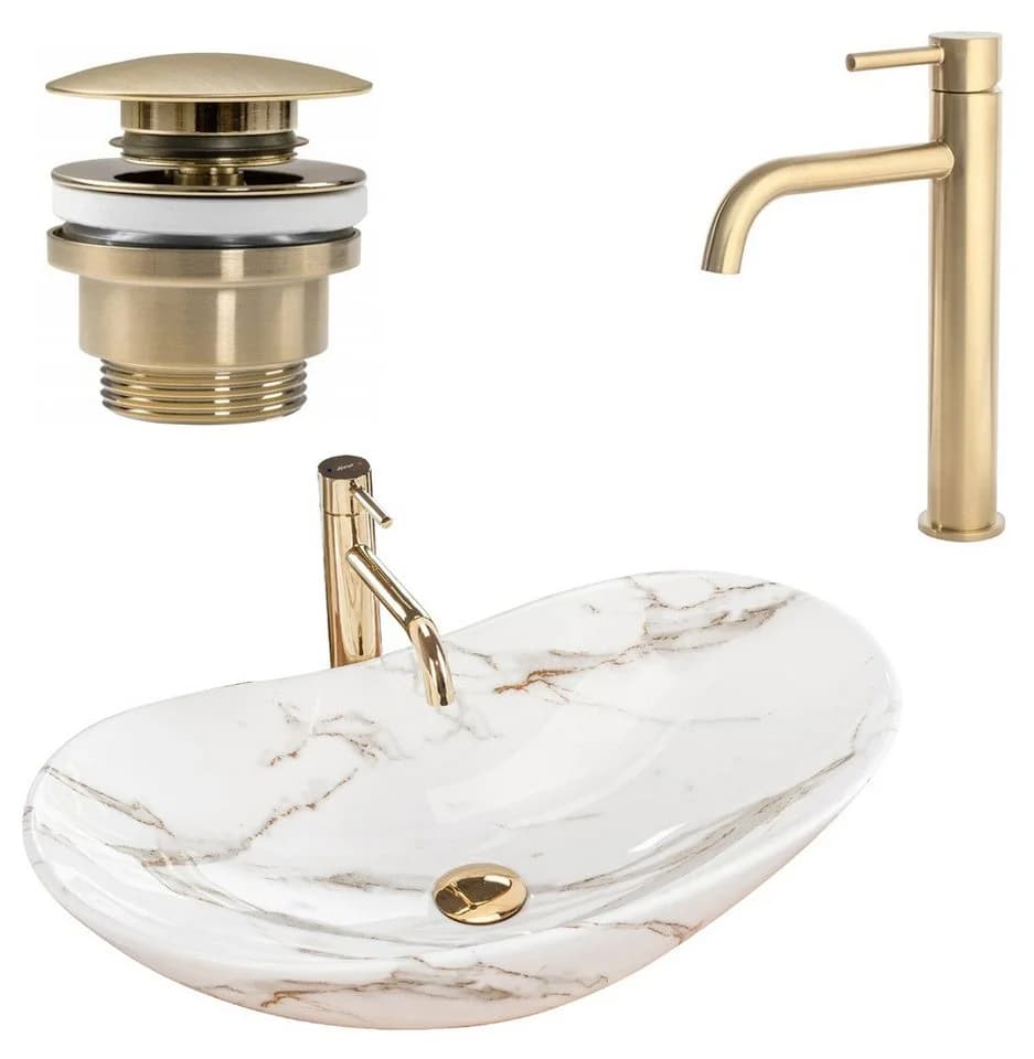 wohnwerk.idee Aufsatzwaschbecken Royal Lava Marmoroptik Gold