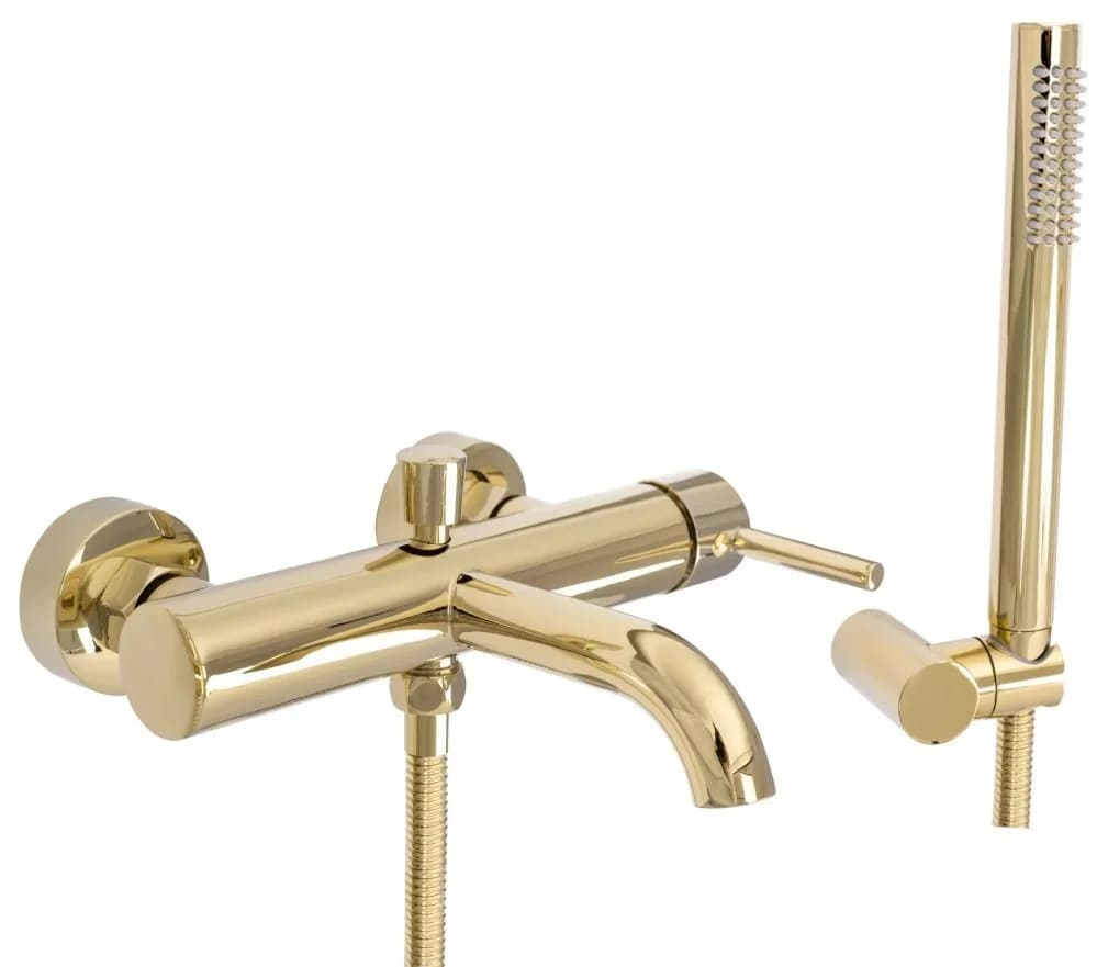 wohnwerk.idee Wannenarmatur Gold Messing Einhebelmischer mit Stabhandbrause - Bild 1