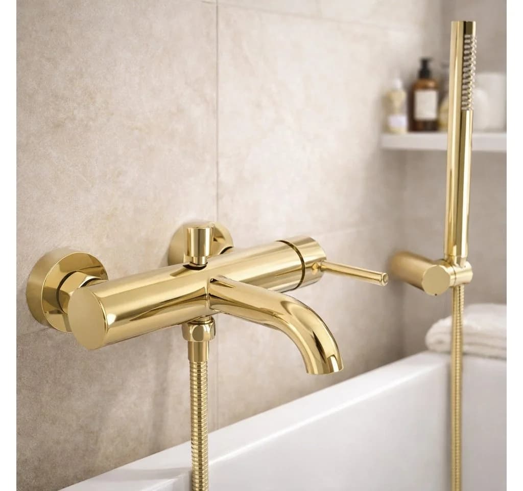 wohnwerk.idee Wannenarmatur Gold Messing Einhebelmischer mit Stabhandbrause - Bild 2