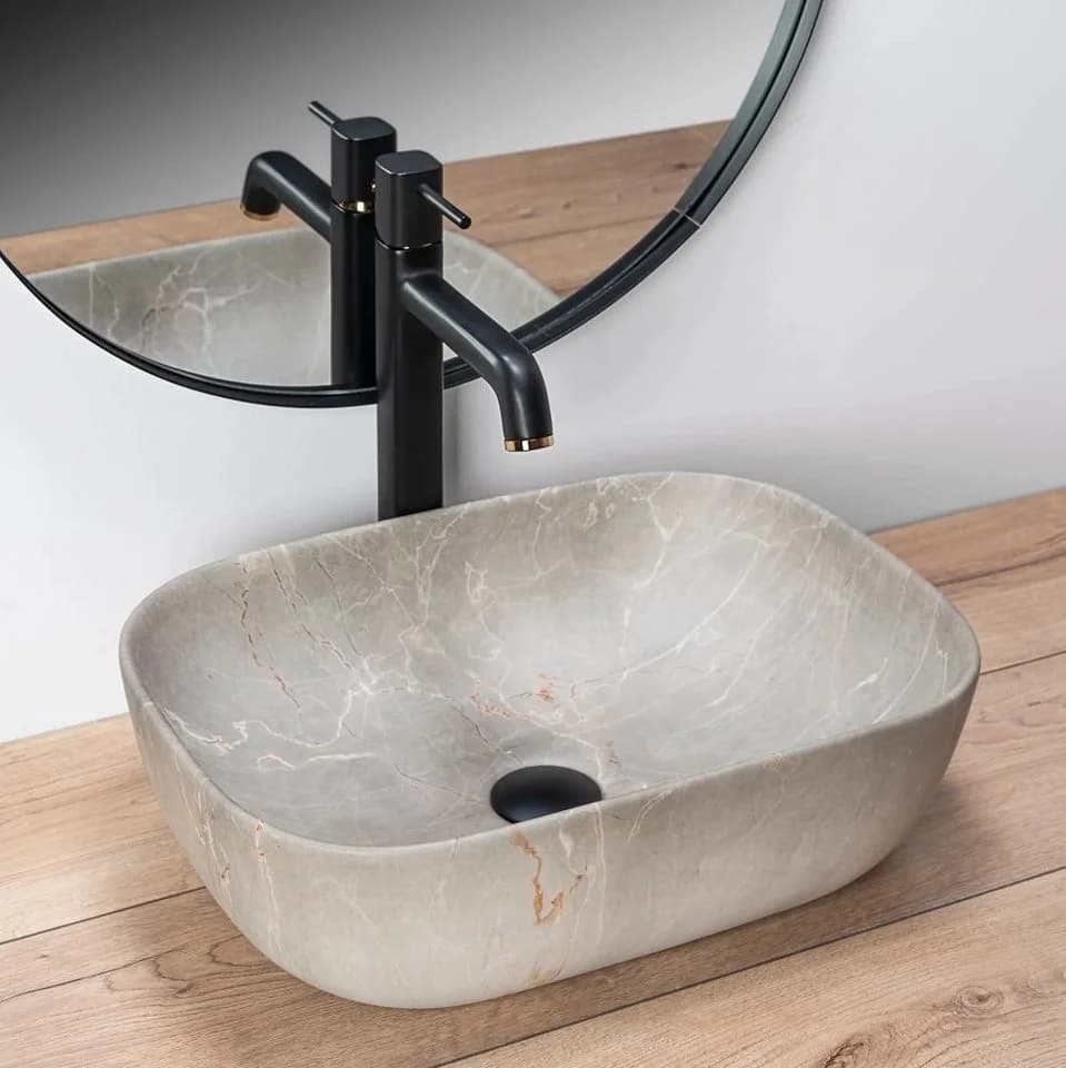wohnwerk.idee Aufsatzwaschbecken Livia Beige/Grau Stein Optik