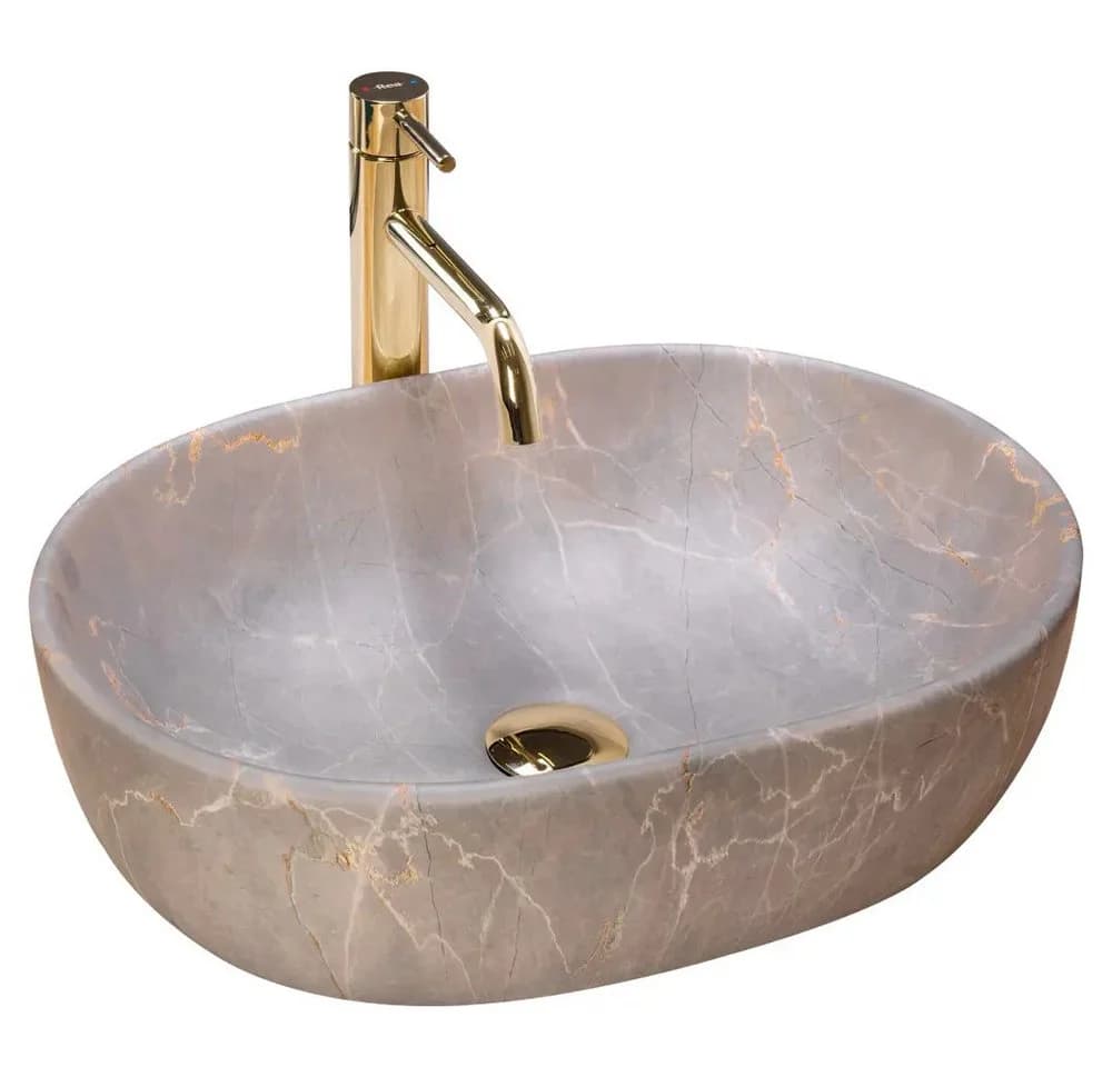 wohnwerk.idee Aufsatzwaschbecken oval Steinoptik Keramik beige - Bild 2