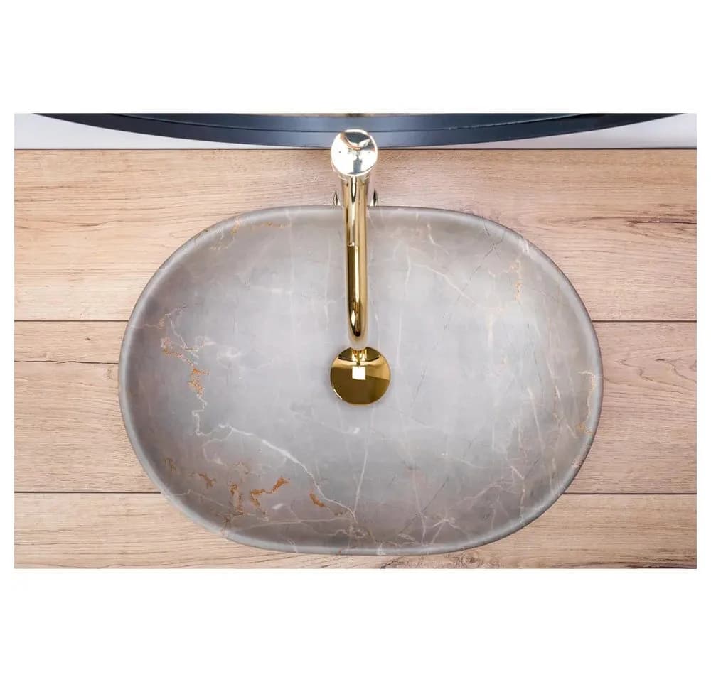 wohnwerk.idee Aufsatzwaschbecken oval Steinoptik Keramik beige - Bild 3