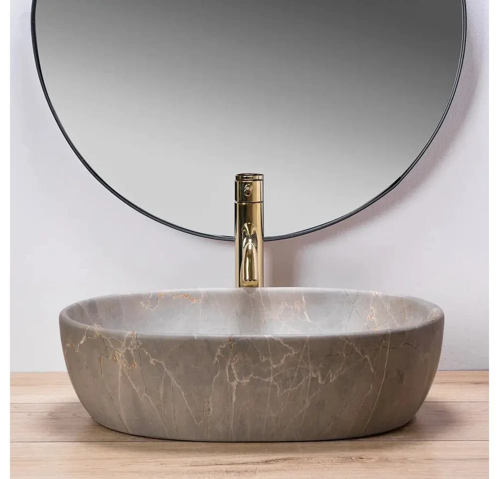 wohnwerk.idee Aufsatzwaschbecken oval Steinoptik Keramik beige - Bild 4