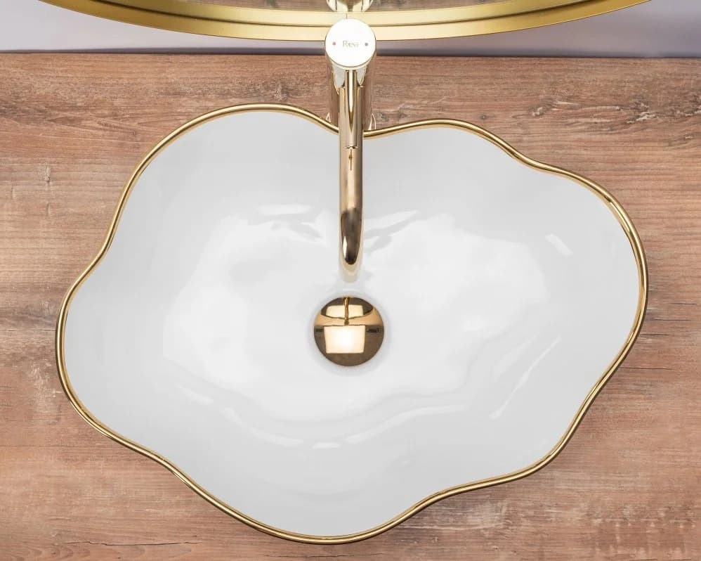 wohnwerk.idee Aufsatzwaschbecken Pearl White Goldrand