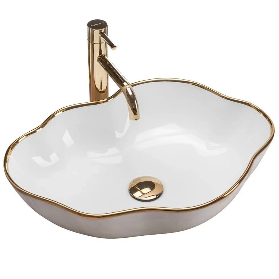 wohnwerk.idee Aufsatzwaschbecken Pearl White Goldrand - Bild 2