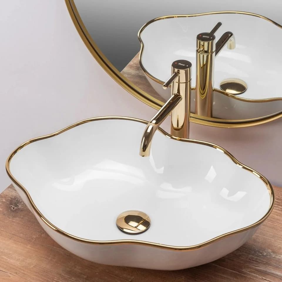 wohnwerk.idee Aufsatzwaschbecken Pearl White Goldrand - Bild 3