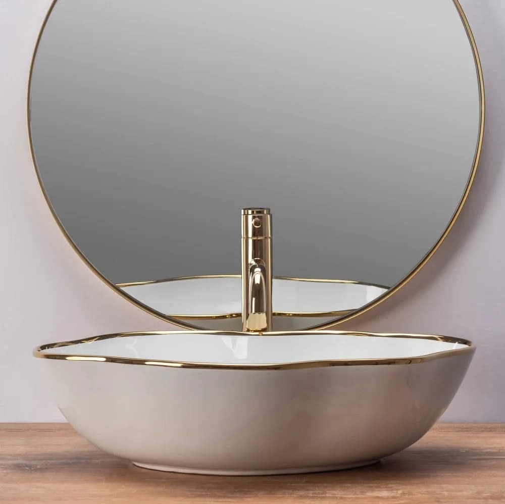 wohnwerk.idee Aufsatzwaschbecken Pearl White Goldrand - Bild 4