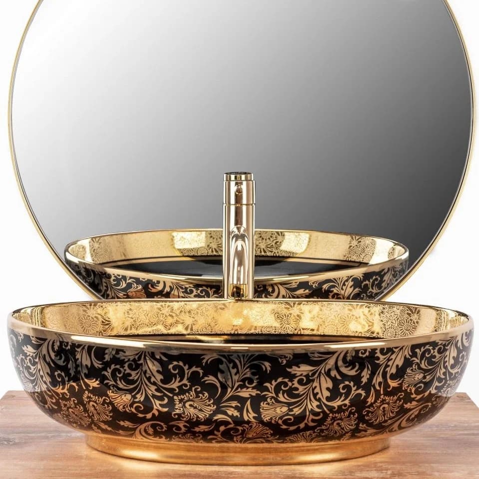 wohnwerk.idee Aufsatzwaschbecken Margot Schwarz Gold Türkis Orientalisch - Bild 3