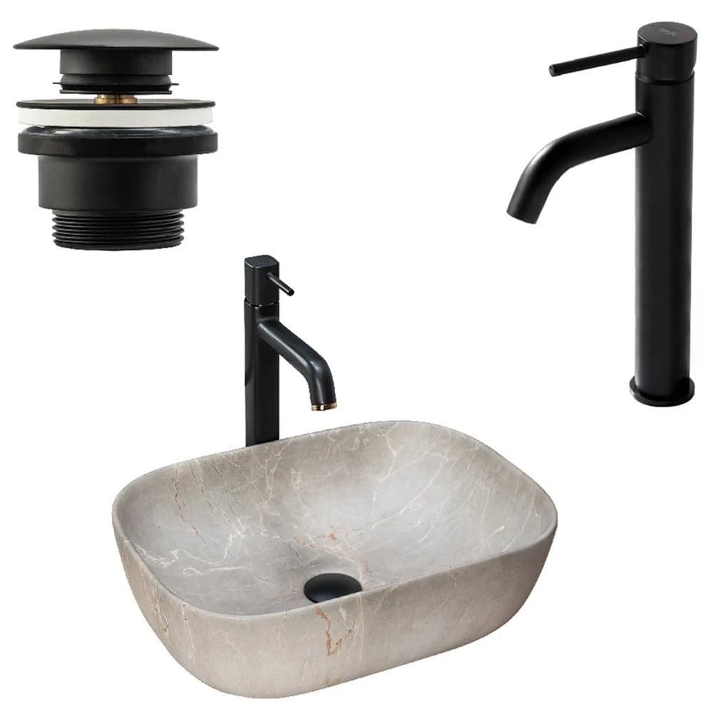 wohnwerk.idee Aufsatzwaschbecken Livia Beige Grau Stein Optik - Bild 2