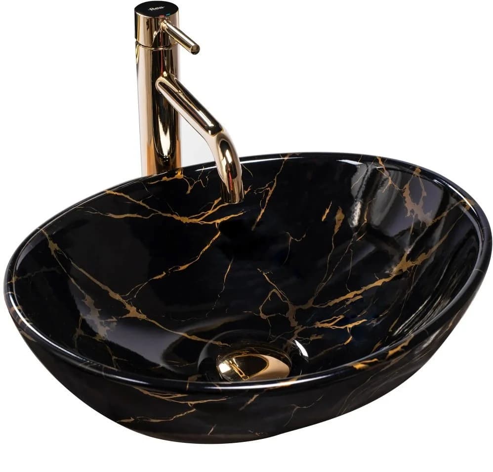 wohnwerk.idee Aufsatzwaschbecken Marmor Schwarz Gold Matt Gäste WC / Bad - Bild 2