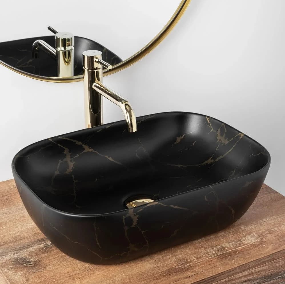 wohnwerk.idee Aufsatzwaschbecken Belinda Marmor Schwarz Matt