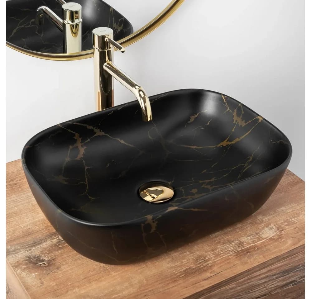 wohnwerk.idee Aufsatzwaschbecken Belinda Marmor Schwarz Matt - Bild 5