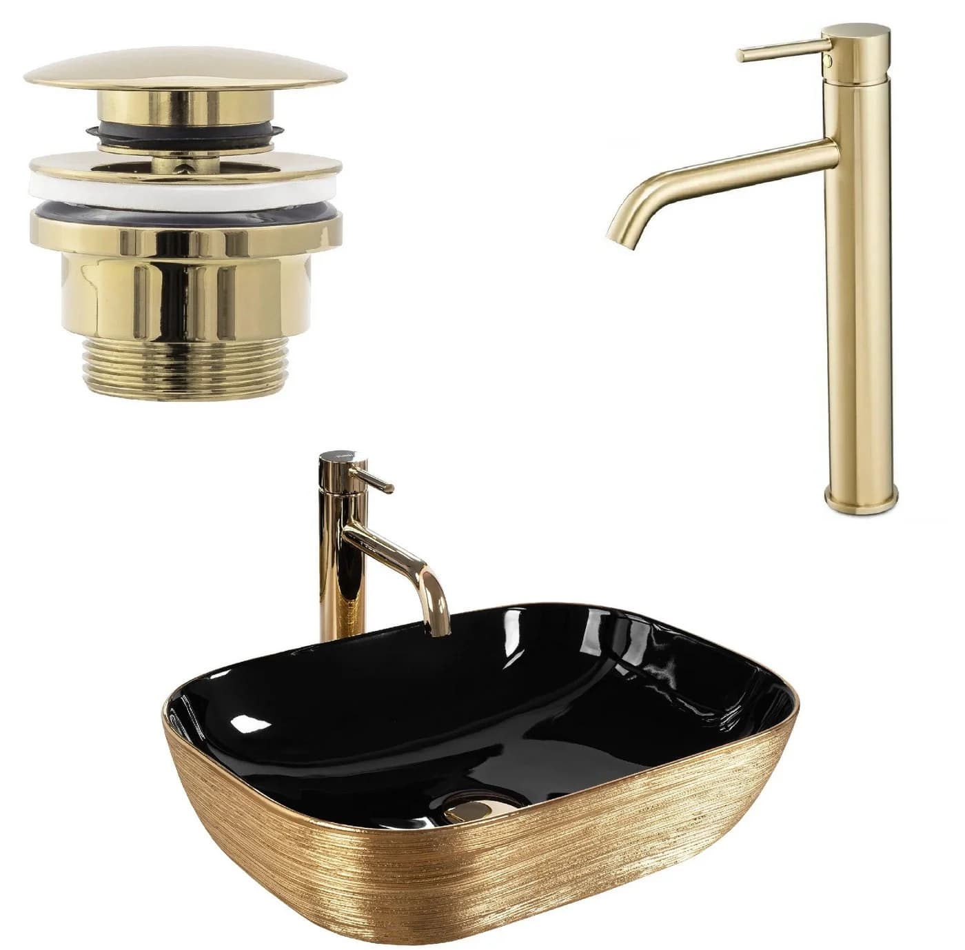 wohnwerk.idee Aufsatzwaschbecken Designer Waschbecken mit gebürstetem Gold, Rechteckig, Struktur-Design - Bild 2