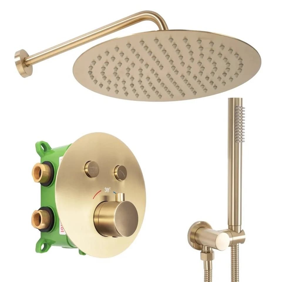 wohnwerk.idee Duschsystem Unterputz Thermostat Regendusche Gold Matt - Bild 2