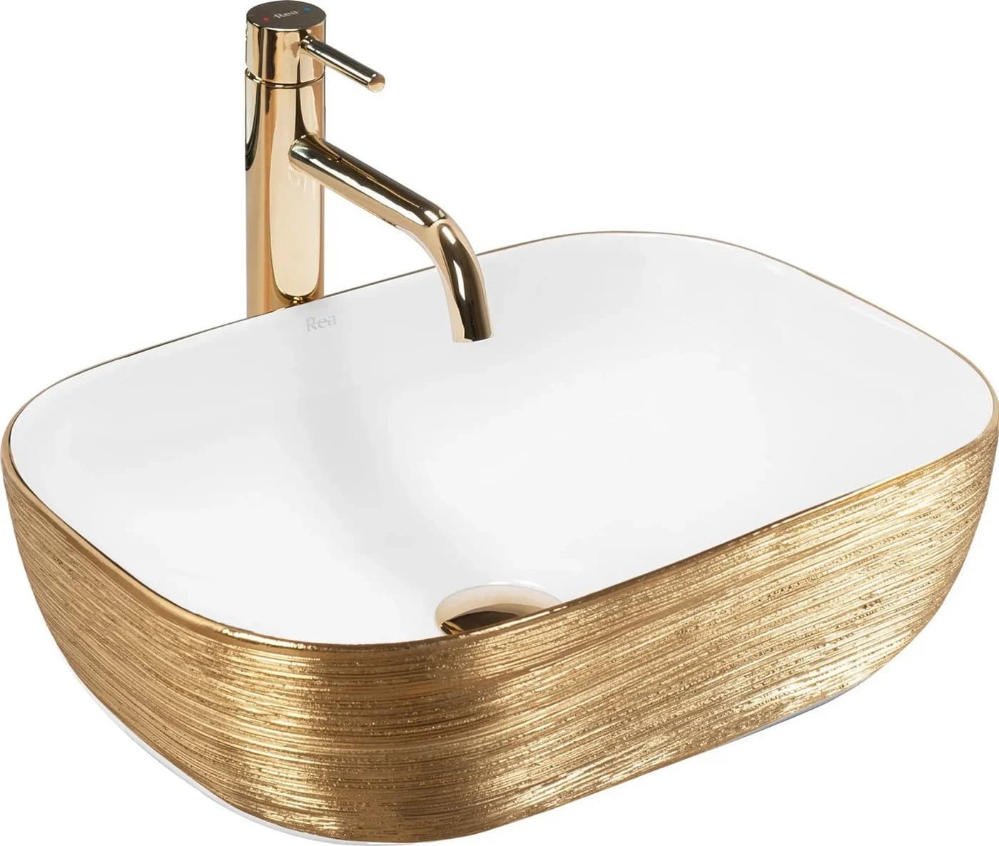 wohnwerk.idee Aufsatzwaschbecken Designer Waschbecken mit gebürstetem Gold, Rechteckig, Struktur-Design - Bild 2