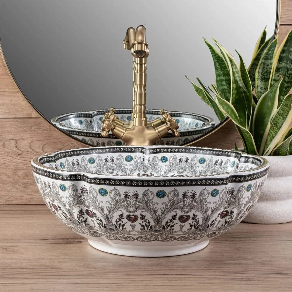 wohnwerk.idee Aufsatzwaschbecken Florales Vintage Orientalisch Braun