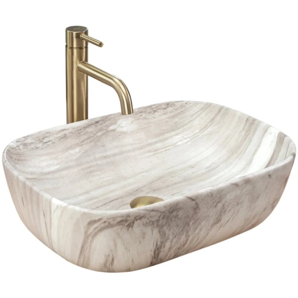 wohnwerk.idee Aufsatzwaschbecken Marmoroptik Beige Keramik - Bild 2