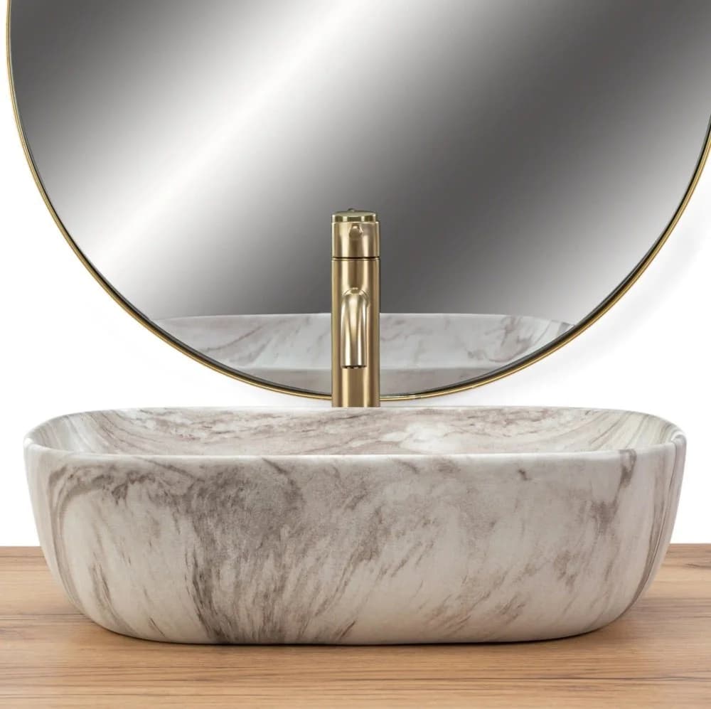 wohnwerk.idee Aufsatzwaschbecken Marmoroptik Beige Keramik - Bild 3