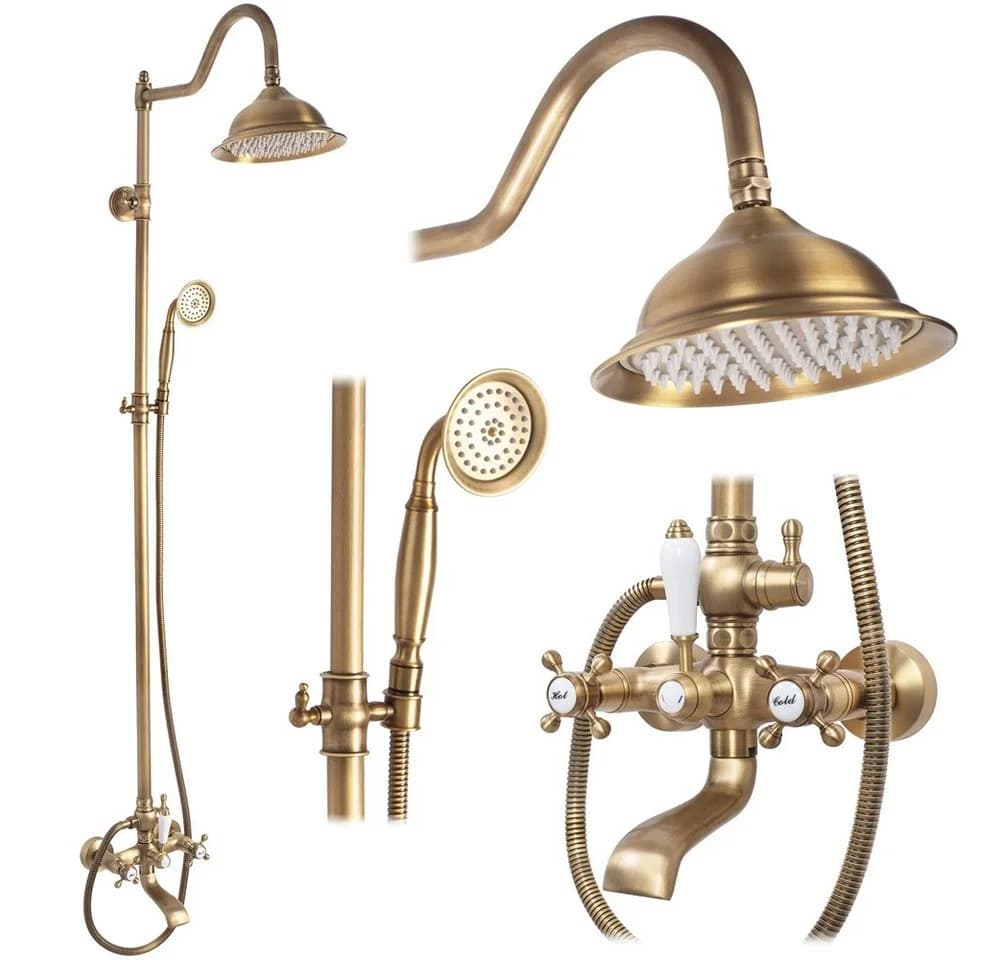 wohnwerk.idee Duschsystem Bergamo Antik-Gold Retro Regendusche mit Handbrause - Bild 2