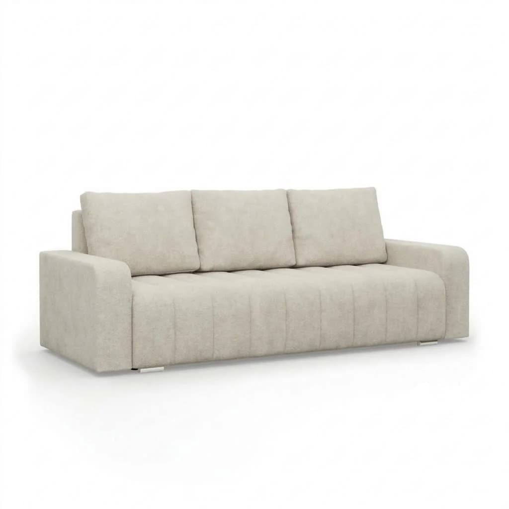 Mebligo Sofa 3-Sitzer Beige mit Schlaffunktion und Bettkasten