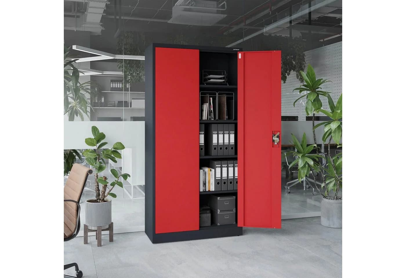 Jan Nowak Aktenschrank Metall Anthrazit-Rot 90x185x40 cm - Bild 5